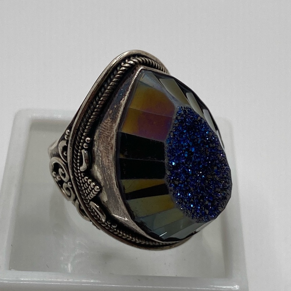 Sterling silver druzy quartz ring size 8